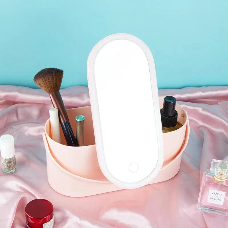 Caixa Organizadora de Maquiagem com Espelho LED