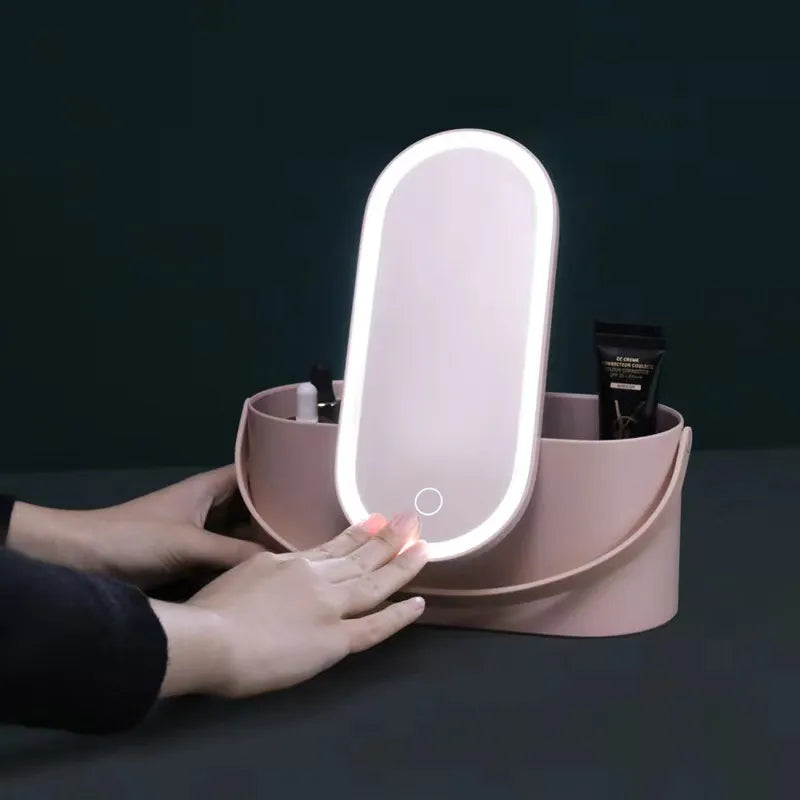 Caixa Organizadora de Maquiagem com Espelho LED
